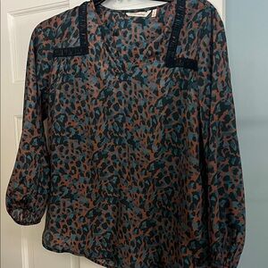 Soft Surroundings Blue and Brown Animal Print Blouse